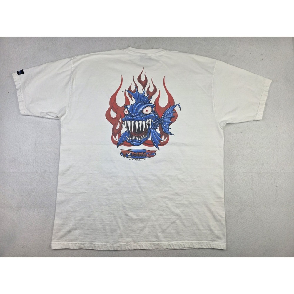 Vintage Piranaz‎ Racing Mech Flames Double-sided Shirt Size 2XL Made In USA